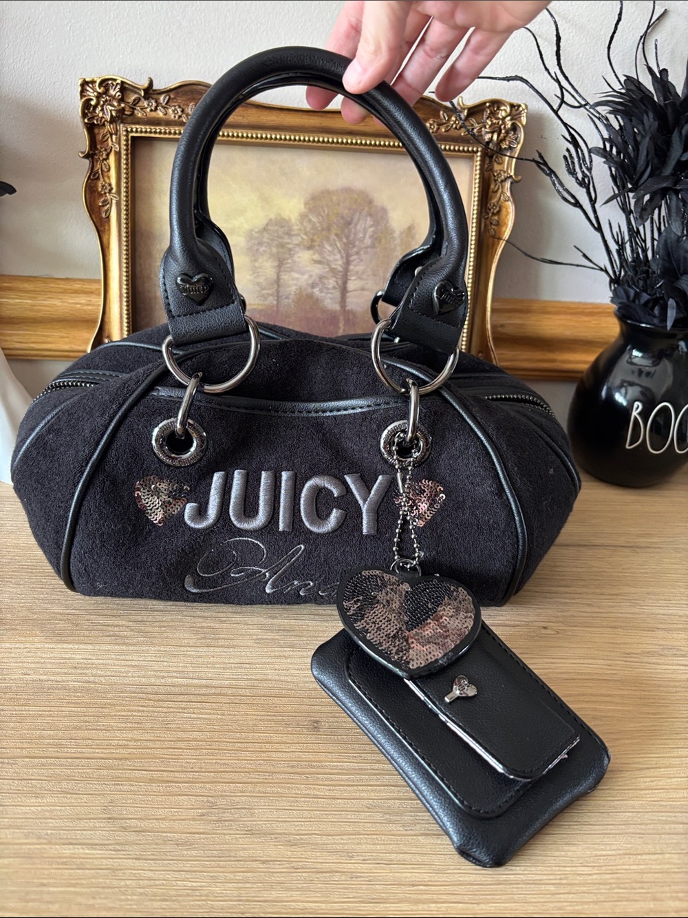 Juicy Couture Angel Black Velour  Dome Satchel